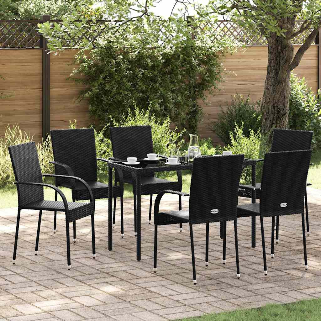 vidaXL Stackable Outdoor Chairs 6 pcs Poly Rattan Black 1