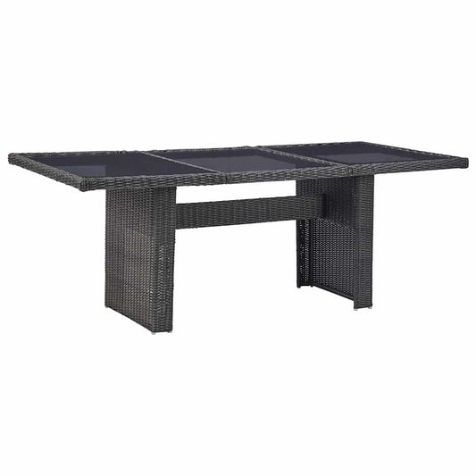 Garden Dining Table Brown 200x100x74 cm Glass and Poly Rattan Black