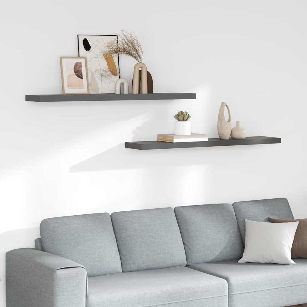 Floating Wall Shelves 120x23.5x3.8 cm MDF 2 pcs High gloss grey
