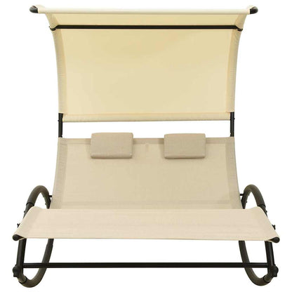 310548 vidaXL Double Sun Lounger with Canopy Textilene Cream 2