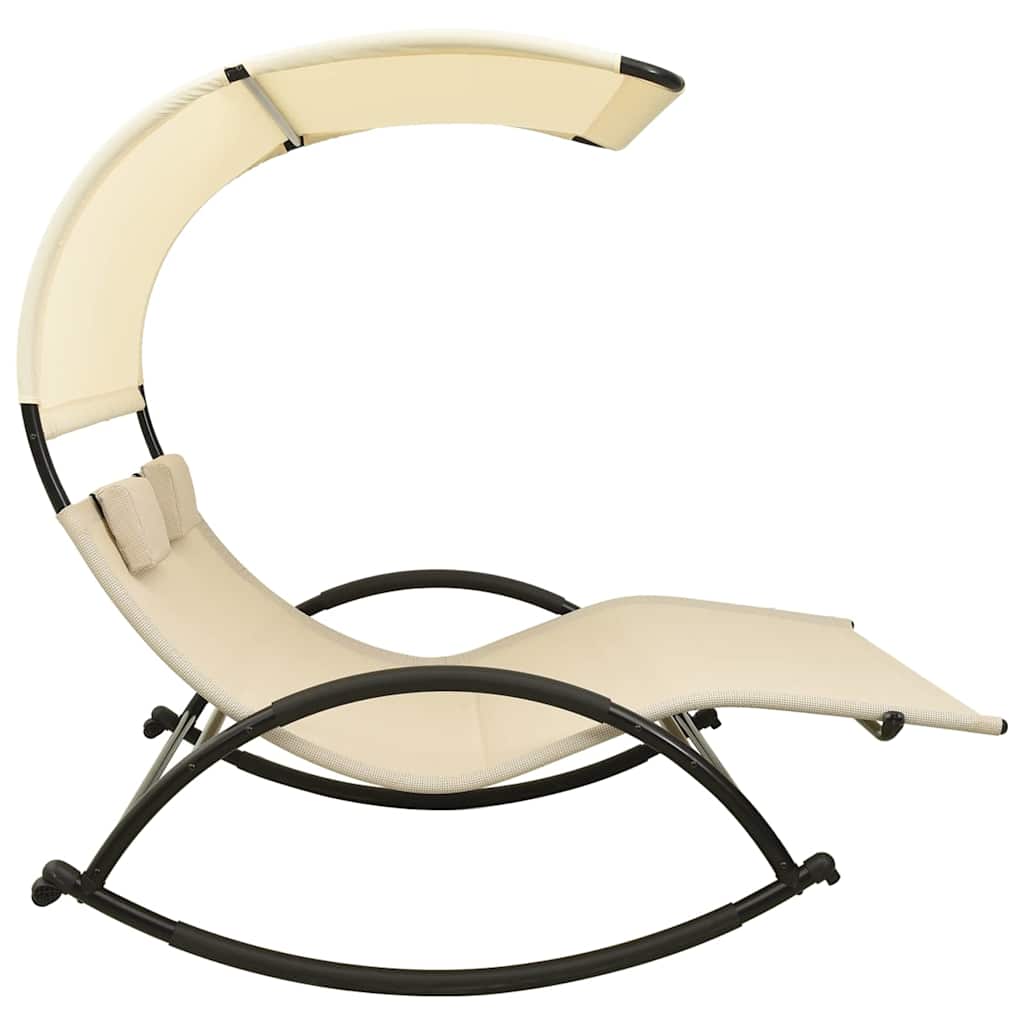 310548 vidaXL Double Sun Lounger with Canopy Textilene Cream 4