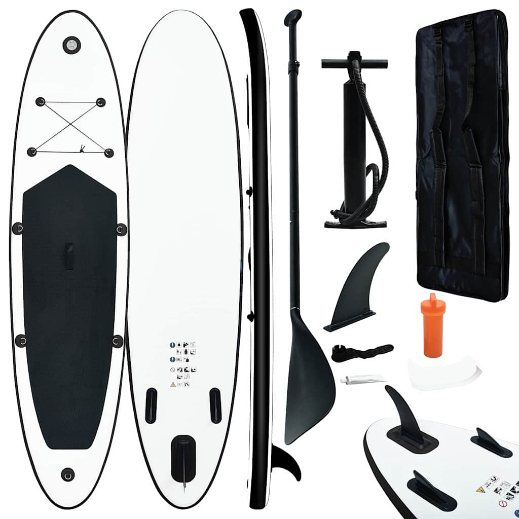 vidaXL Inflatable Stand Up Paddle Board Set Black and White 1