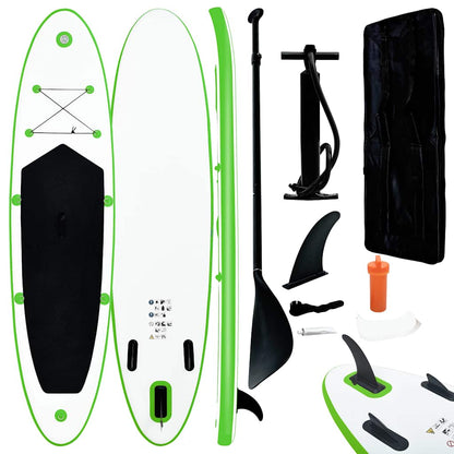 vidaXL Inflatable Stand Up Paddle Board Set Green and White 1
