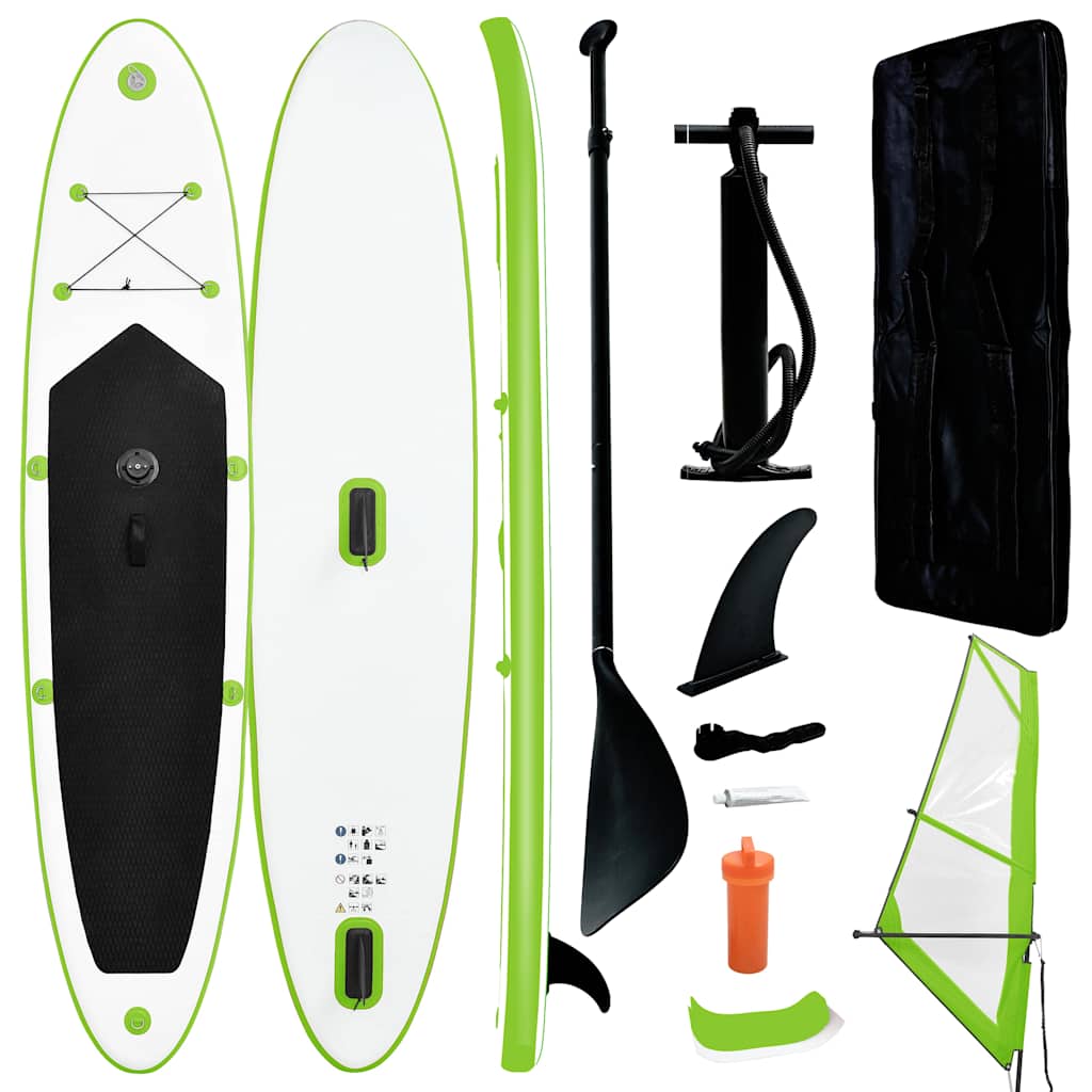 vidaXL Inflatable Stand Up Paddleboard with Sail Set Green and White 1