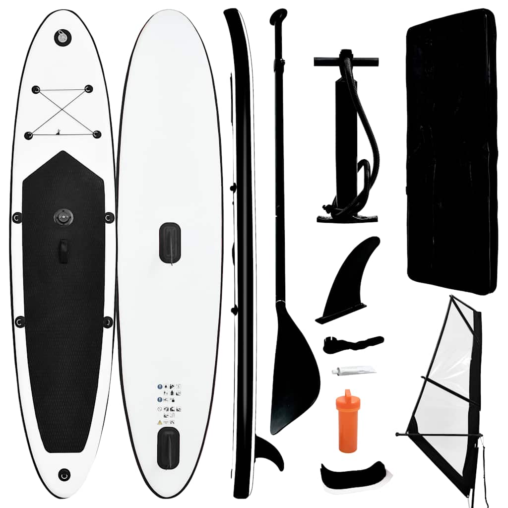 vidaXL Inflatable Stand Up Paddleboard with Sail Set Black and White 1