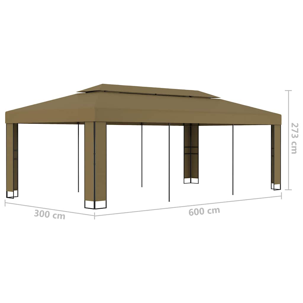 vidaXL Gazebo with Double Roof 3x6 m Taupe 180 g/m² 6