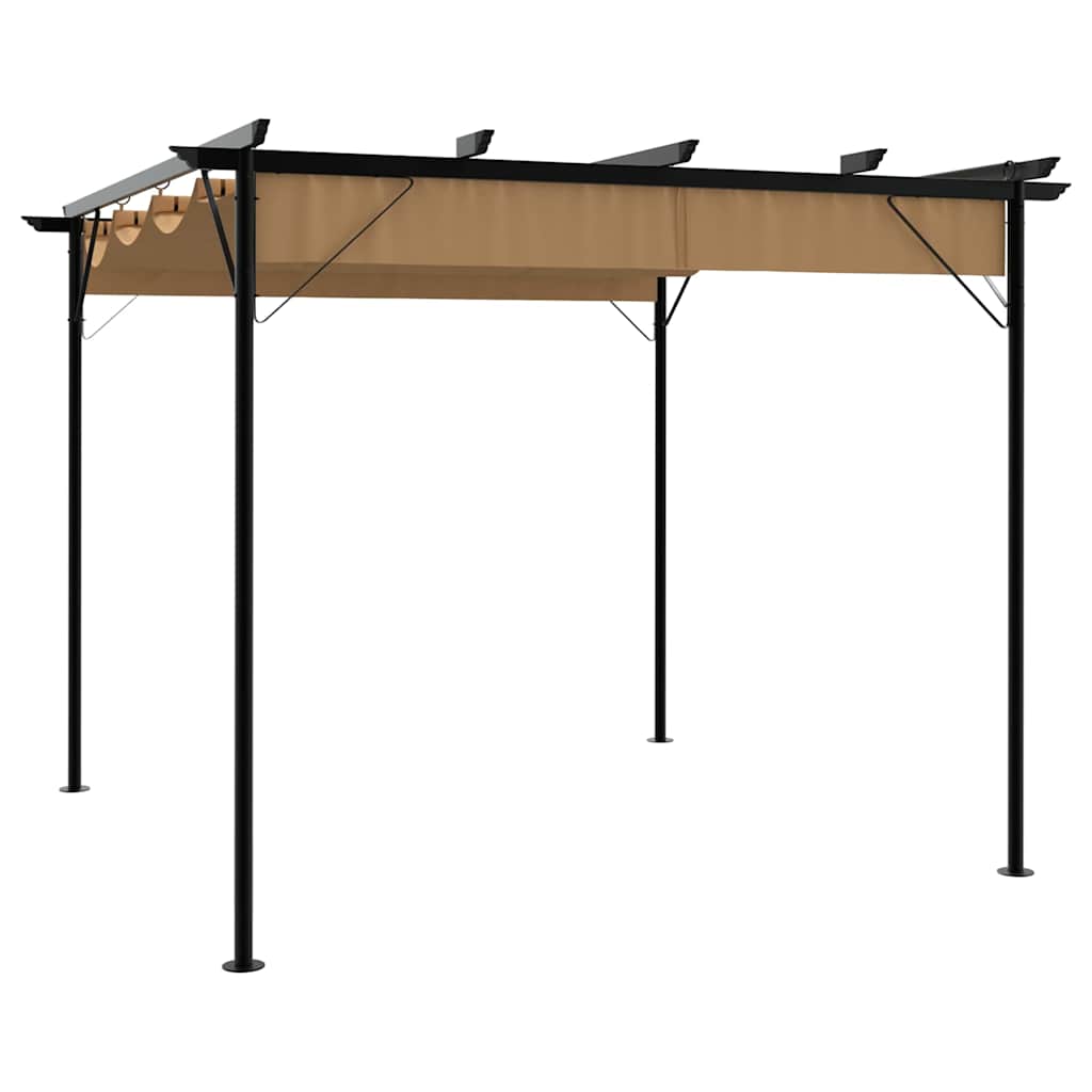 vidaXL Pergola with Retractable Roof Taupe 3x3 m Steel 180 g/m² 1