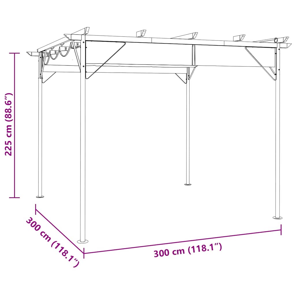 vidaXL Pergola with Retractable Roof Taupe 3x3 m Steel 180 g/m² 6