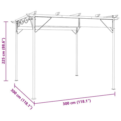 vidaXL Pergola with Retractable Roof Taupe 3x3 m Steel 180 g/m² 6