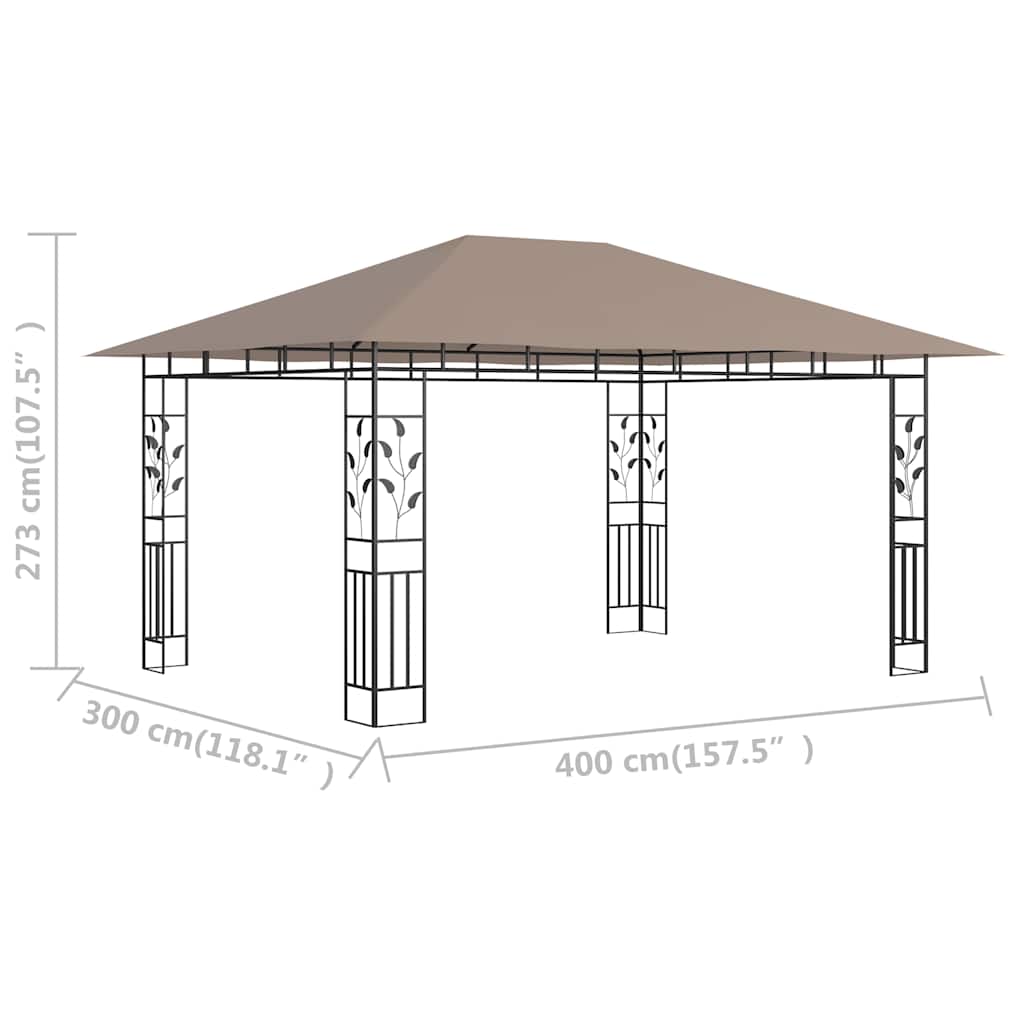 vidaXL Gazebo with Mosquito Net 4x3x2.73 m Taupe 180 g/m² 6