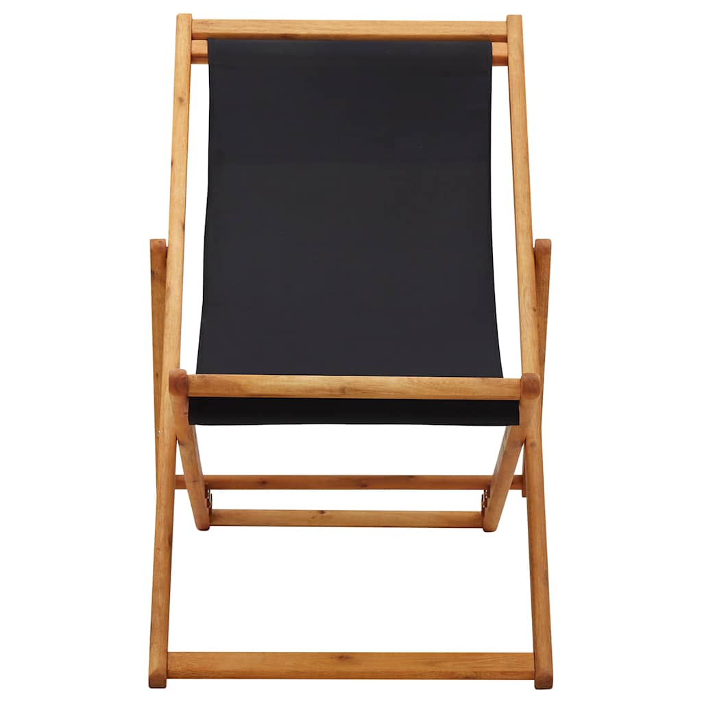 Folding Chair Eucalyptus Wood and Fabric Black