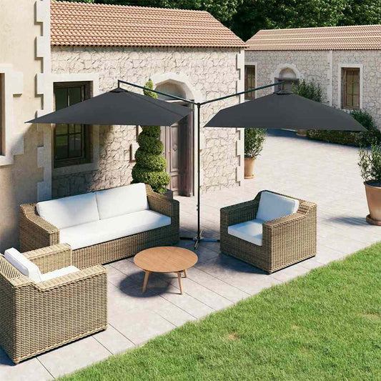 Double Garden Parasol with Steel Pole 600x300 cm Anthracite