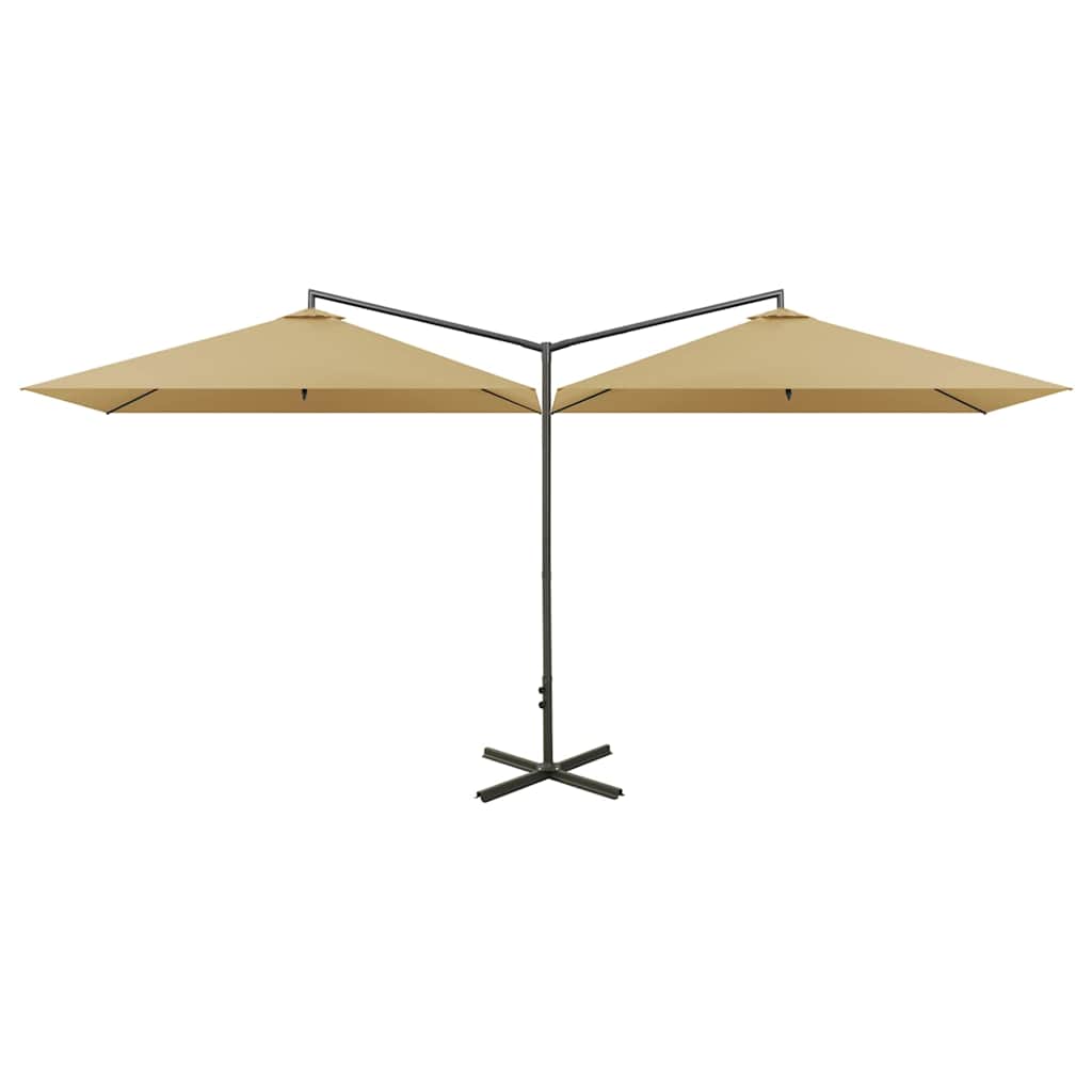 vidaXL Double Garden Parasol with Steel Pole Taupe 600x300 cm 2