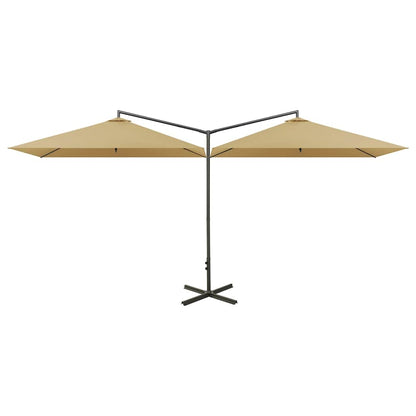 vidaXL Double Garden Parasol with Steel Pole Taupe 600x300 cm 2
