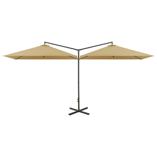 vidaXL Double Garden Parasol with Steel Pole Taupe 600x300 cm 2