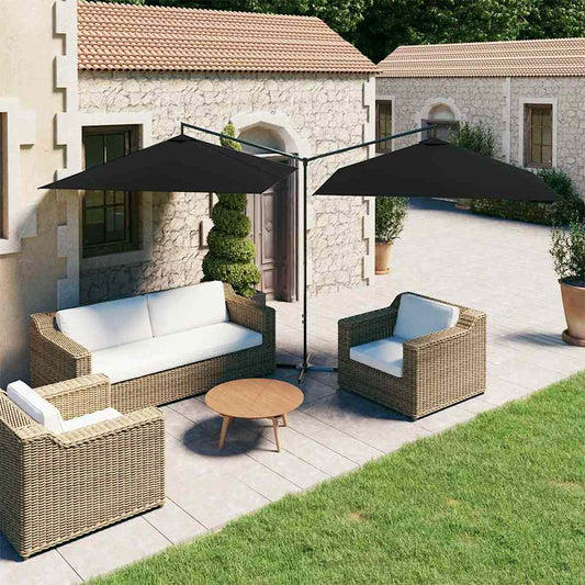Double Garden Parasol with Steel Pole 600x300 cm Black