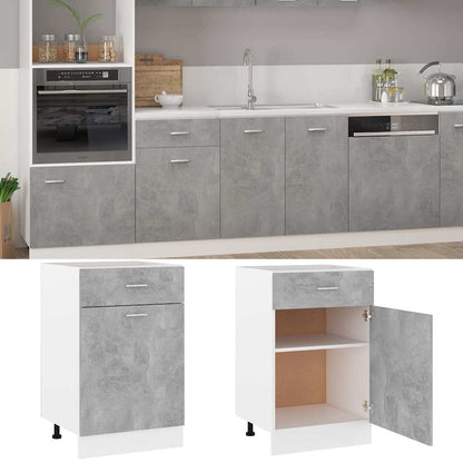 Kitchen Base Cabinet "Lyon" Engineered Wood Concrete Grey 1x bottom cabinet (1 door 1 drawer) 50 cm