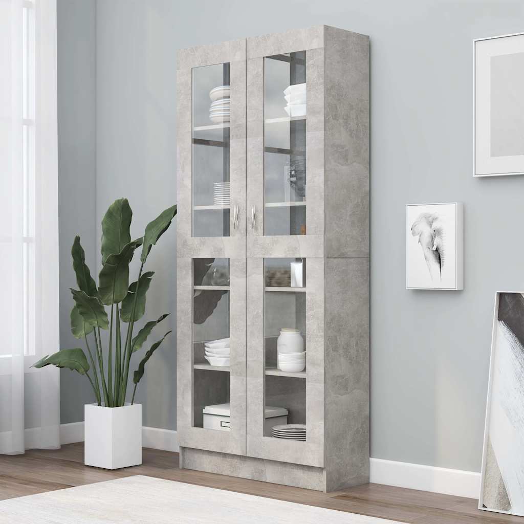 Vitrine Cabinet 82.5x30.5x185 cm Engineered Wood Concrete grey