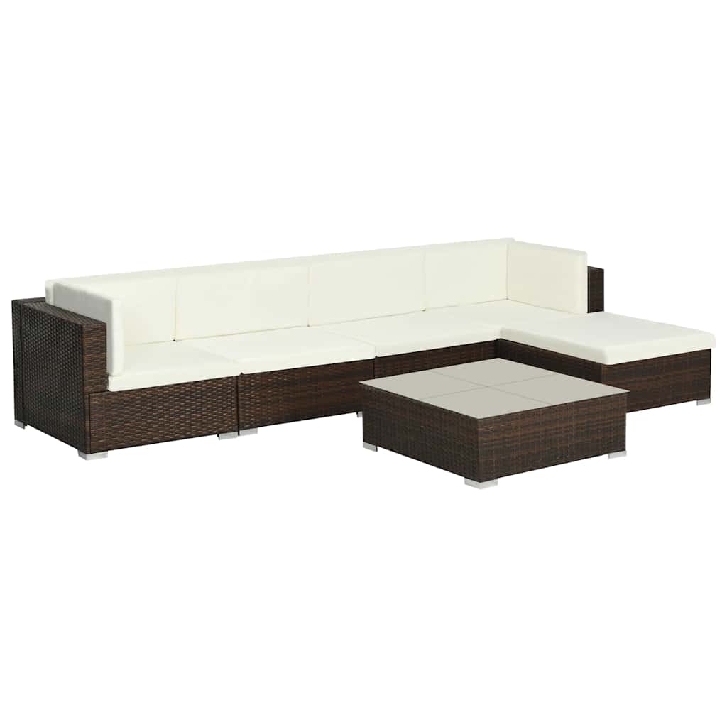 vidaXL 6 Piece Garden Lounge Set with Cushions Poly Rattan Brown 1