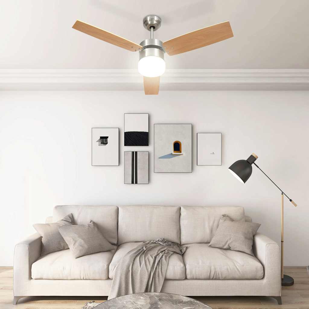 vidaXL Ceiling Fan with Light and Remote Control 108 cm Light Brown 3