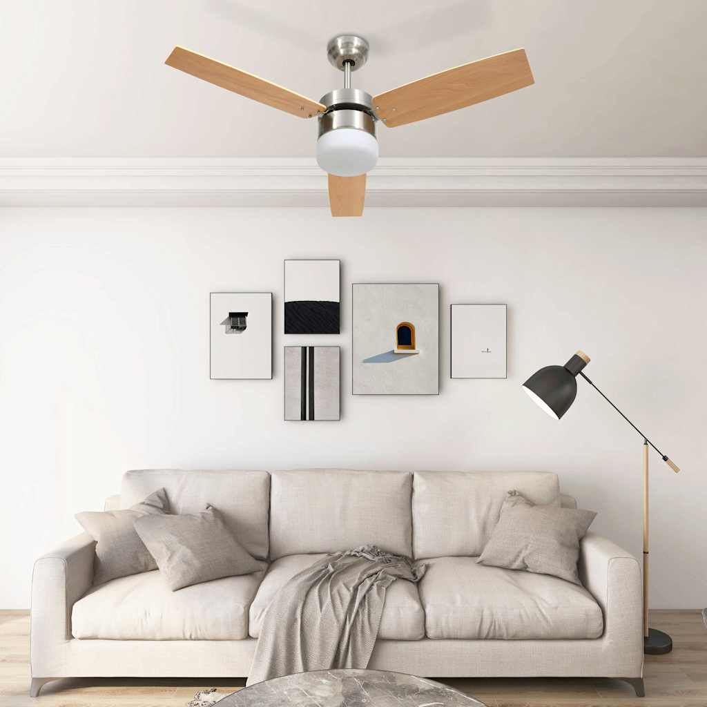 vidaXL Ceiling Fan with Light and Remote Control 108 cm Light Brown 1