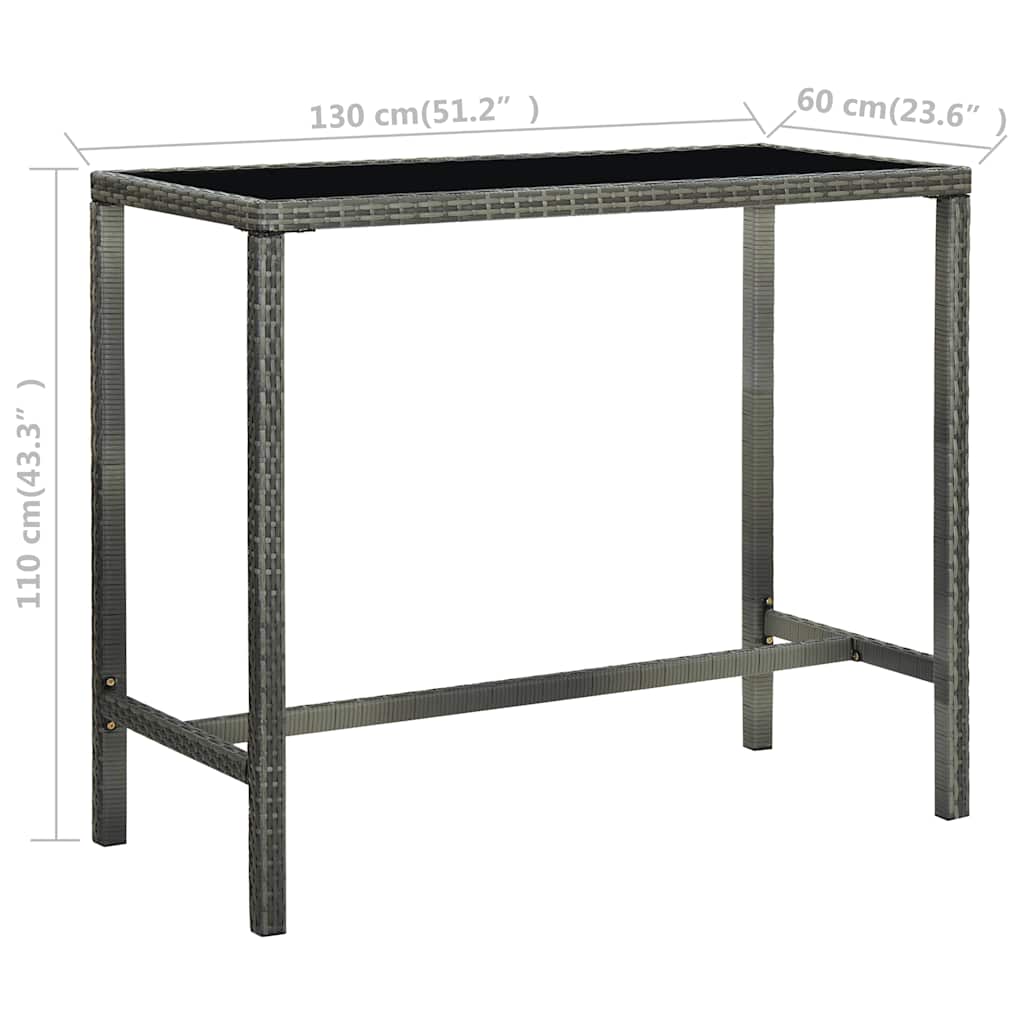 Garden Bar Table Poly Rattan and Glass Grey 130 cm 60 cm