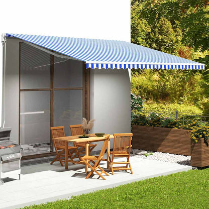 Awning Replacement Fabric 500x350 cm Polyester Drop 3.5 m Width 5 m Blue and white