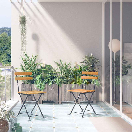Folding Chairs Solid Wood Acacia and Steel 2