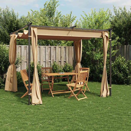 313897 vidaXL Gazebo with Curtains 3x3 m Taupe Steel 1