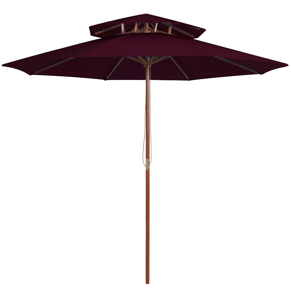 Double Decker Parasol with Wooden Pole 270 cm Bordeaux red