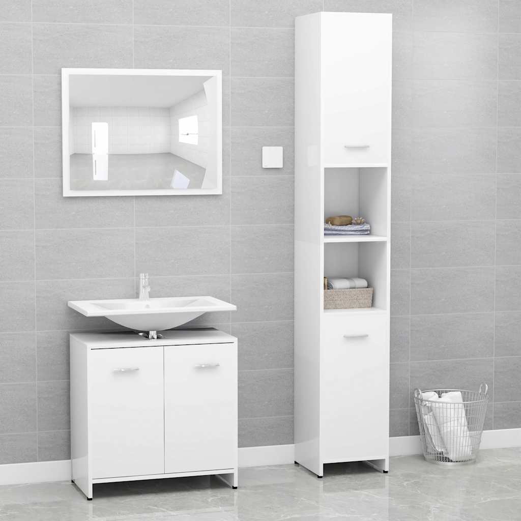 3 Piece Bathroom Furniture Set Engineered Wood White