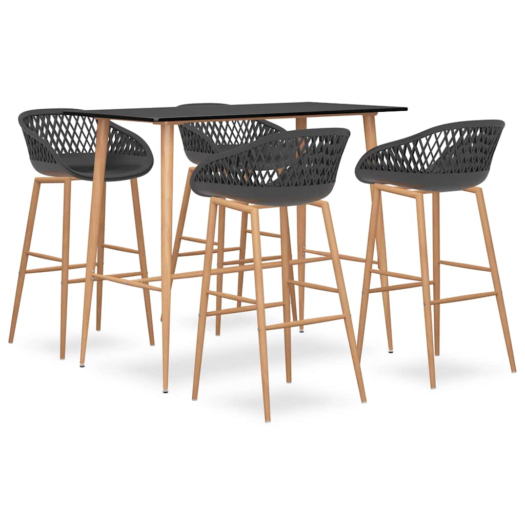 vidaXL 5 Piece Bar Set Black and Grey 1