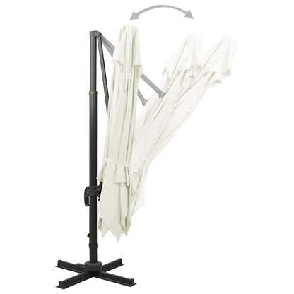 312368 vidaXL Cantilever Garden Parasol with Double Top 300x300 cm Sand 4