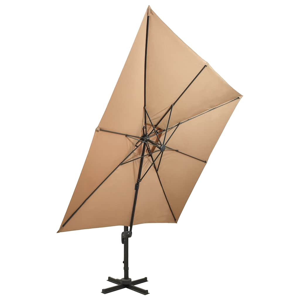 312374 vidaXL Cantilever Garden Parasol with Double Top 300x300 cm Taupe 2