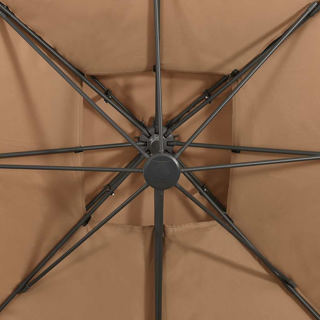 312374 vidaXL Cantilever Garden Parasol with Double Top 300x300 cm Taupe 4