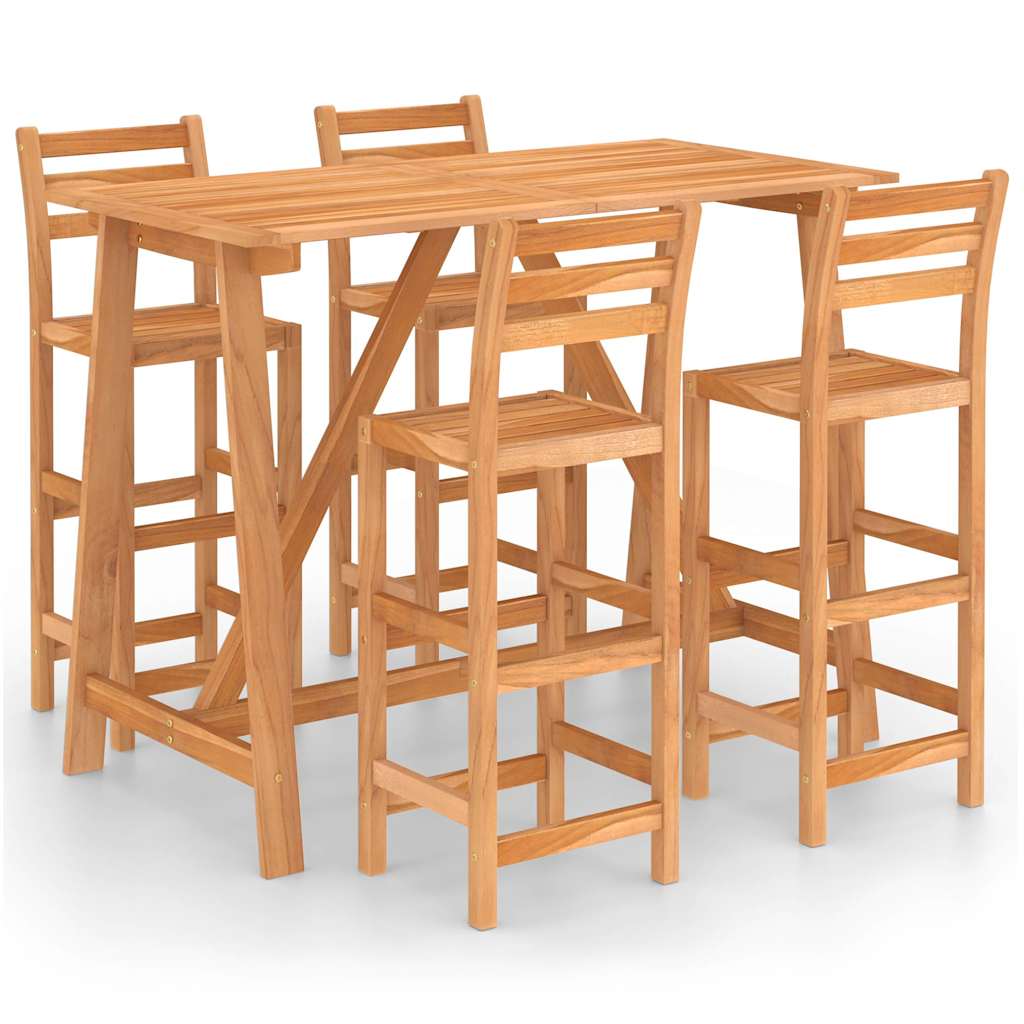 vidaXL 5 Piece Outdoor Bar Set Solid Acacia Wood 2