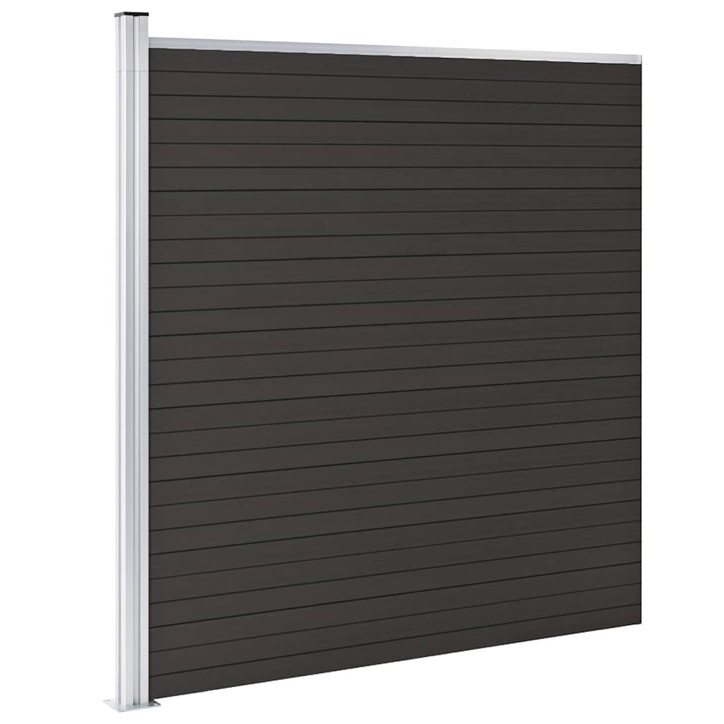 Fence Panel WPC 175x186 cm Black 1 section with 1 post–9 sections 1 section with 1 post