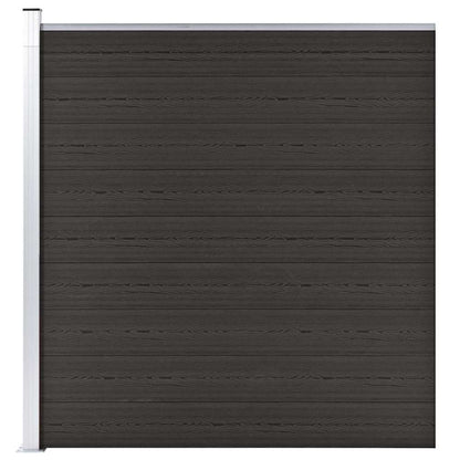 Fence Panel WPC 175x186 cm Black 1 section with 1 post–9 sections 1 section with 1 post