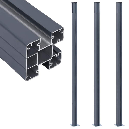 vidaXL Fence Posts 3 pcs Dark Grey 185 cm Aluminium 1