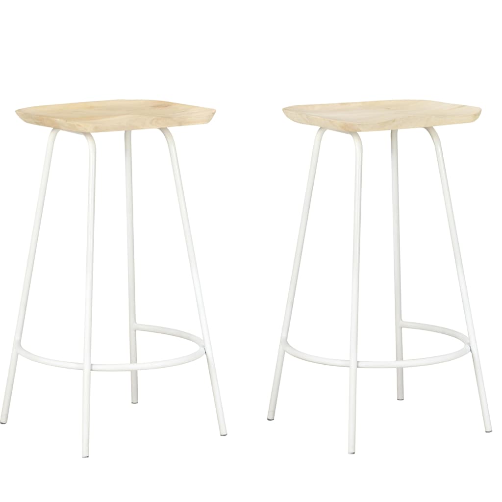 Bar Stools Solid Mango Wood White 2