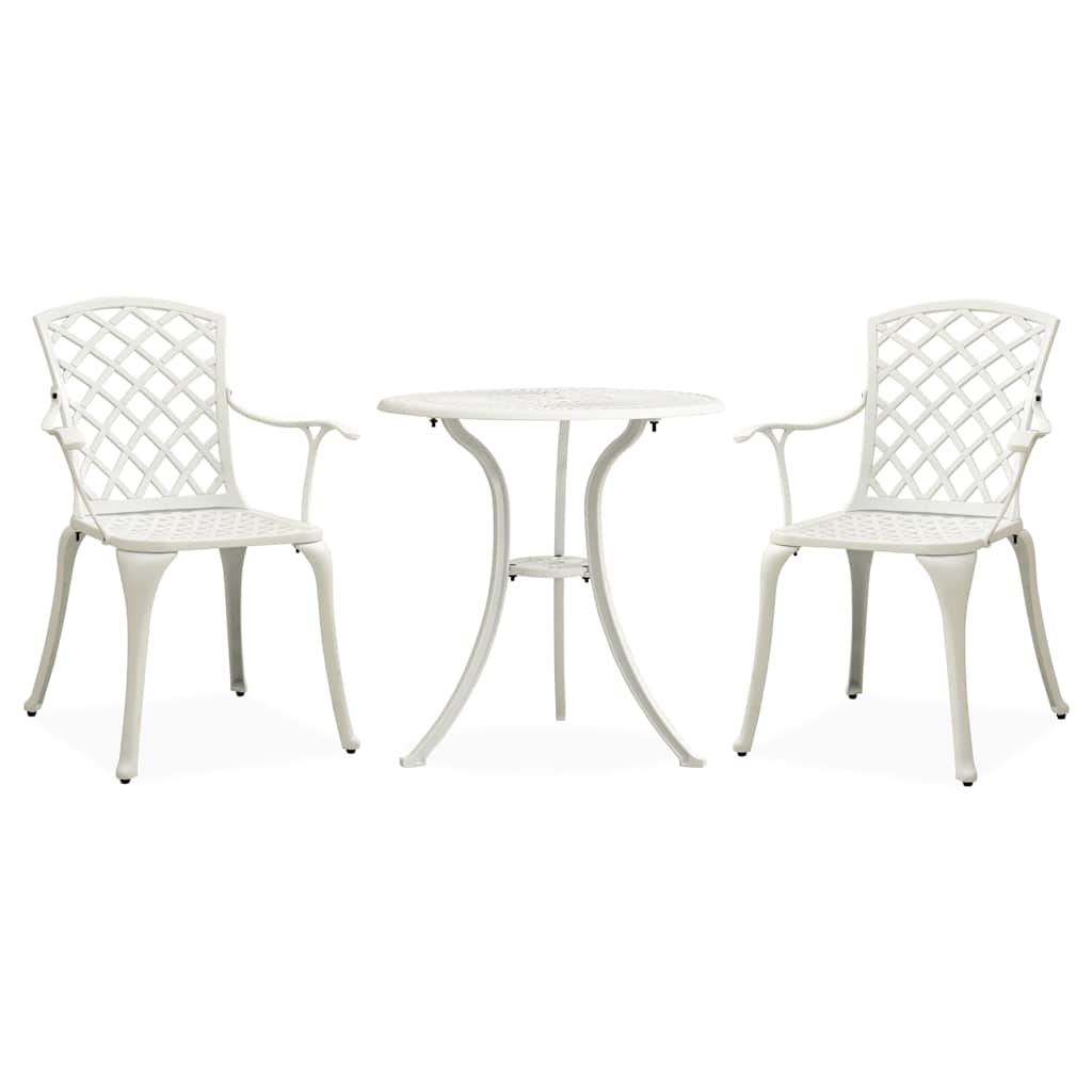 315593 vidaXL 3 Piece Bistro Set Cast Aluminium White 1