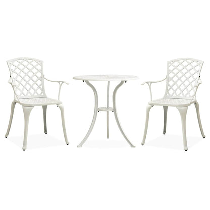 315593 vidaXL 3 Piece Bistro Set Cast Aluminium White 1