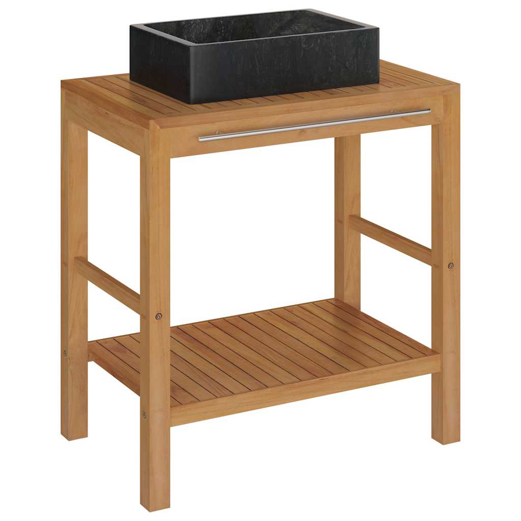 vidaXL Bathroom Vanity Cabinet Solid Teak with Sink Marble Black 2