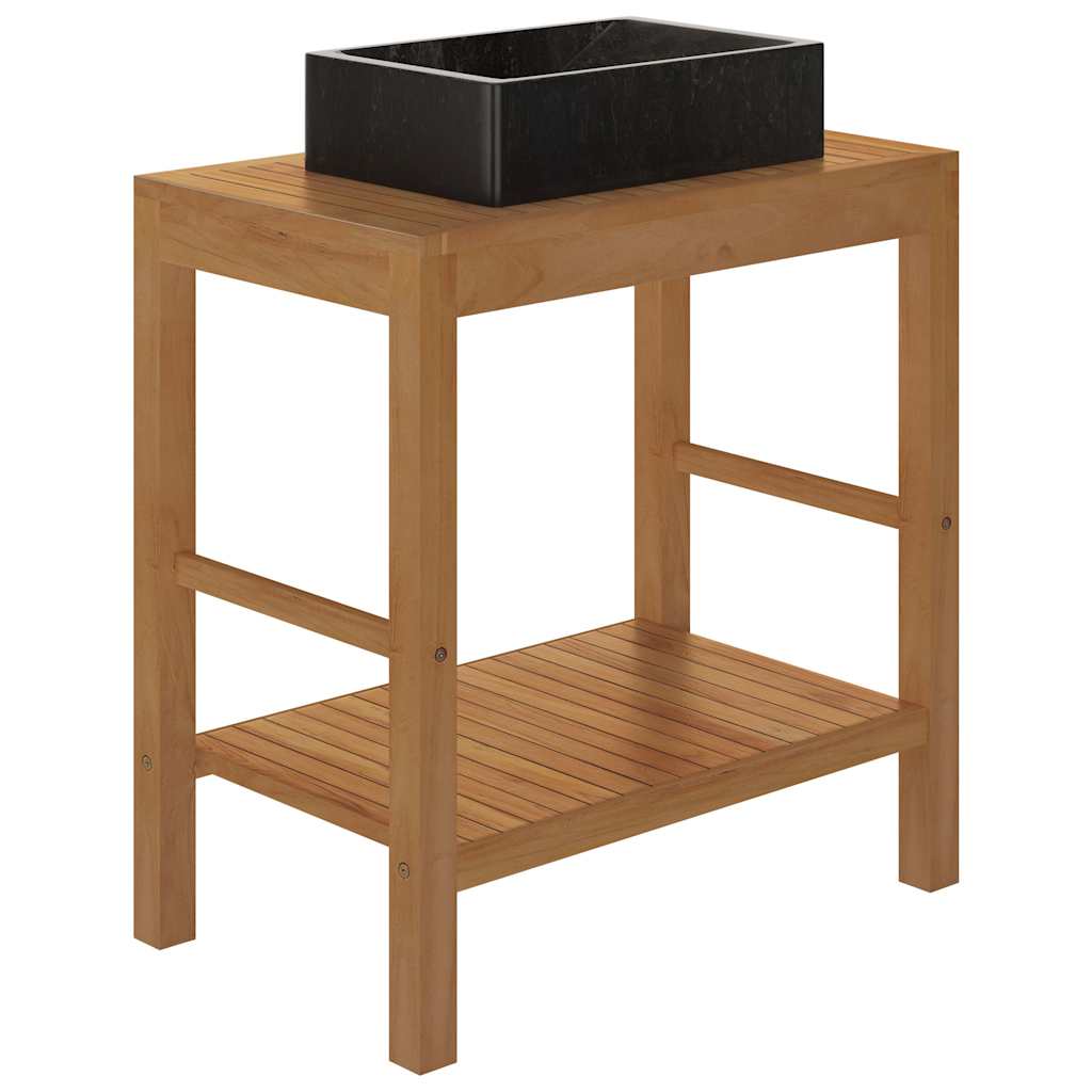 vidaXL Bathroom Vanity Cabinet Solid Teak with Sink Marble Black 3