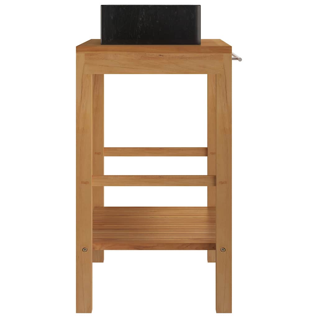 vidaXL Bathroom Vanity Cabinet Solid Teak with Sink Marble Black 4