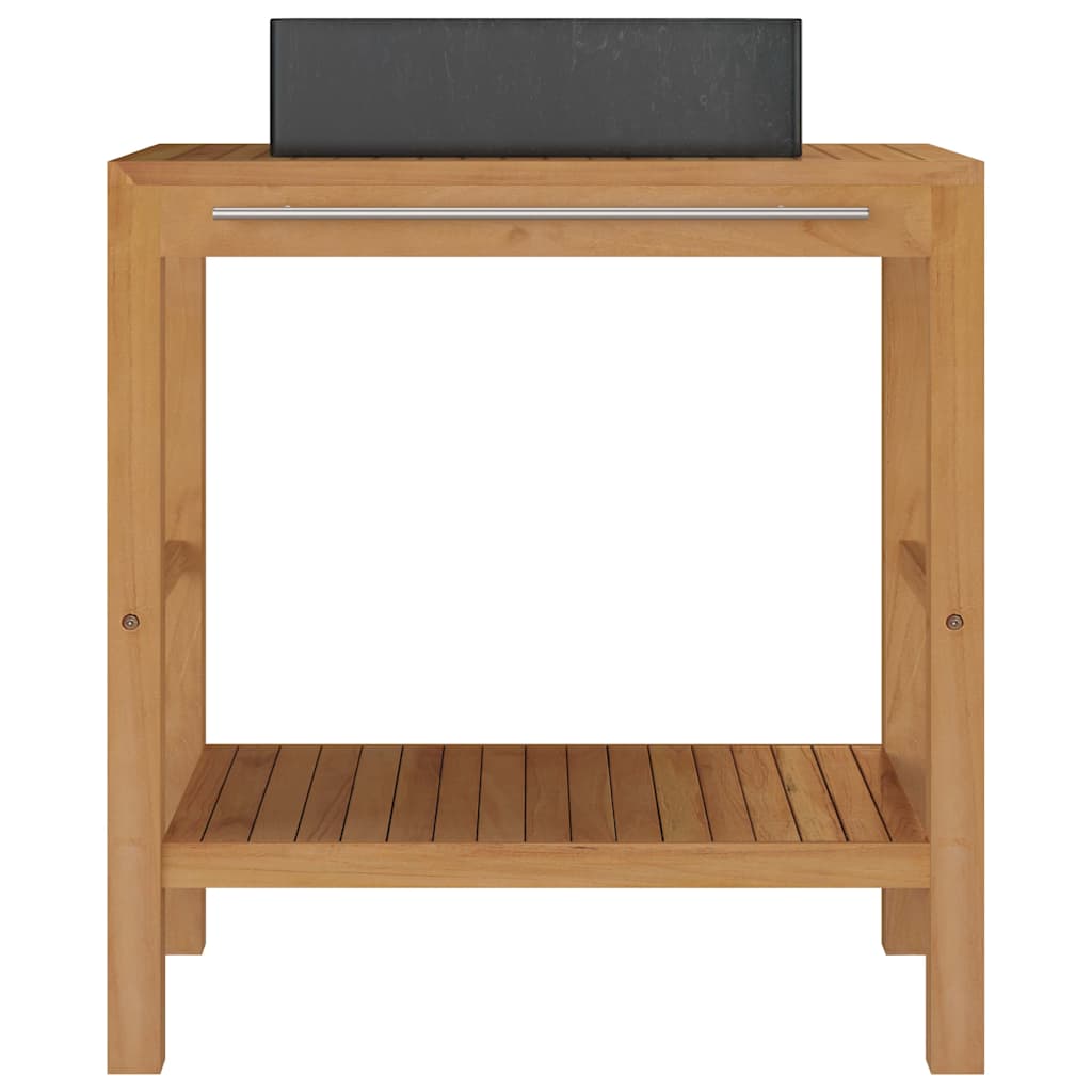vidaXL Bathroom Vanity Cabinet Solid Teak with Sink Marble Black 5