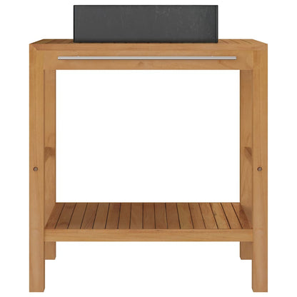 vidaXL Bathroom Vanity Cabinet Solid Teak with Sink Marble Black 5