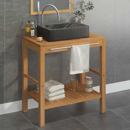 vidaXL Bathroom Vanity Cabinet Solid Teak with Sink Marble Black 1