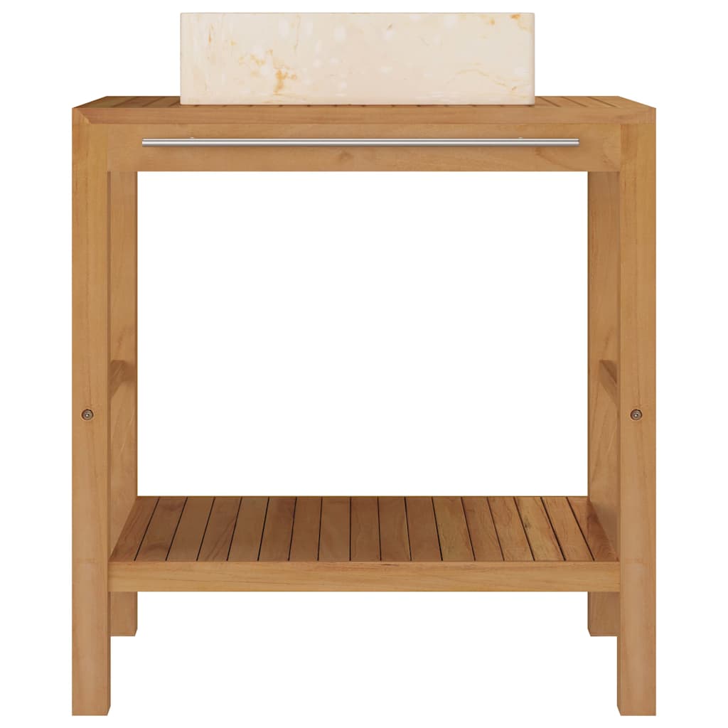 vidaXL Bathroom Vanity Cabinet Solid Teak with Sink Marble Cream 3