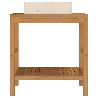 vidaXL Bathroom Vanity Cabinet Solid Teak with Sink Marble Cream 3
